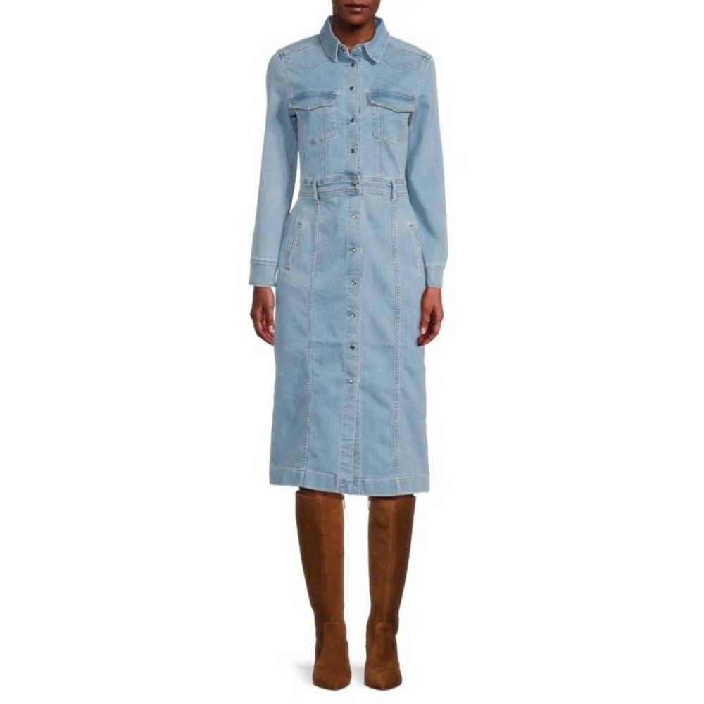 7 For All Mankind Light Blue Denim Midi Dress